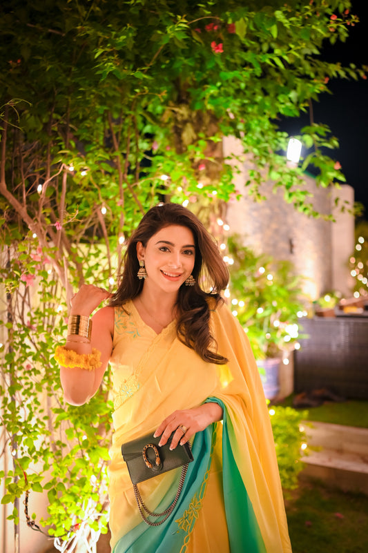 Saawan (Monsoon — perfect for the blue and yellow blending like rain and sun)