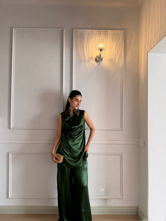 Ethereal Muse — Textured Silk Draped Co-ord Set”
Available in Emerald Whisper & Terracotta Bloom